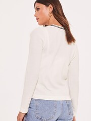 Lipsy Ivory White Tipped Trim Detail Knitted Cardigan - Image 2 of 4
