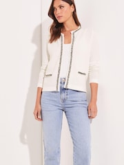 Lipsy Ivory White Tipped Trim Detail Knitted Cardigan - Image 3 of 4