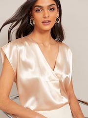 Friends Like These Ivory V Neck Short Sleeve Satin Blouse - Image 2 of 4