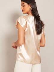 Friends Like These Ivory V Neck Short Sleeve Satin Blouse - Image 3 of 4