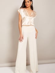 Friends Like These Ivory V Neck Short Sleeve Satin Blouse - Image 4 of 4