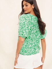 Friends Like These Green Tie Neck Bubble Hem Puff Sleeve Top - Image 2 of 4