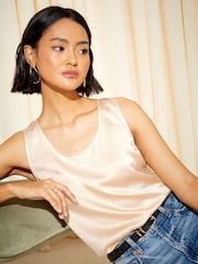 Friends Like These Champagne Cream Satin Scoop Neck Shell Top - Image 1 of 4
