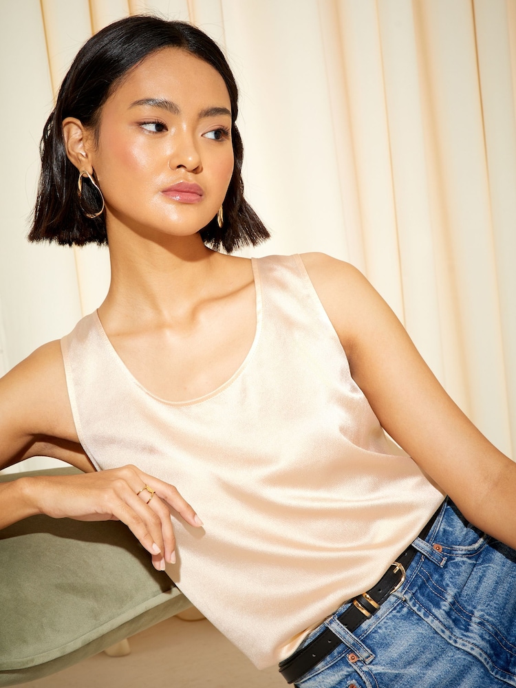 Friends Like These Champagne Cream Satin Scoop Neck Shell Top - Image 1 of 4