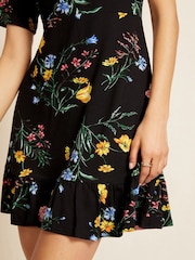 Friends Like These Black Floral Print Short Sleeve Ruffle Hem Jersey Mini Dress - Image 4 of 4