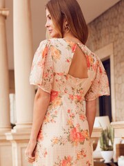 Friends Like These Pink Floral Chiffon Flutter Sleeve Maxi Dress - Image 2 of 4