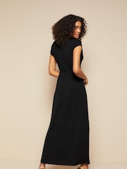Friends Like These Black Petite Short Sleeve Wrap V Neck Tie Waist Summer Maxi Dress - Image 2 of 4