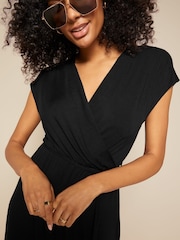 Friends Like These Black Petite Short Sleeve Wrap V Neck Tie Waist Summer Maxi Dress - Image 4 of 4