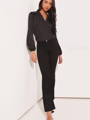 Lipsy Black Studded V Neck Ruffle Long Sleeve Blouse - Image 4 of 4
