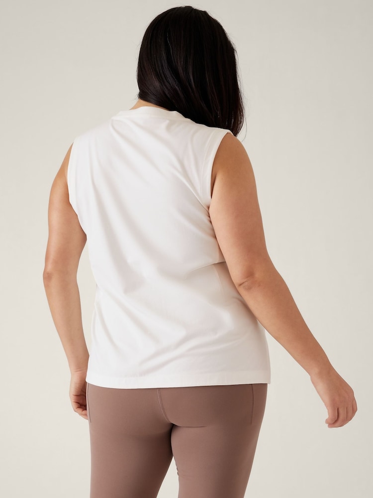 Athleta Cream Crew Neck Effortless Supima Cotton Tank Top - Image 2 of 4