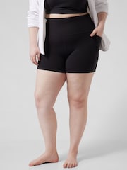 Athleta Black Short Length Salutation High Waisted Pocket Cycling Shorts - Image 1 of 6