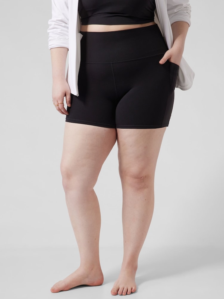 Athleta Black Short Length Salutation High Waisted Pocket Cycling Shorts - Image 1 of 6
