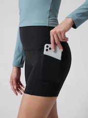 Athleta Black Short Length Salutation High Waisted Pocket Cycling Shorts - Image 6 of 6