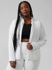 Athleta White Ribbed Zip Through Sweatshirt - Image 1 of 9