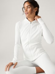 Athleta White Ribbed Zip Through Sweatshirt - Image 6 of 9
