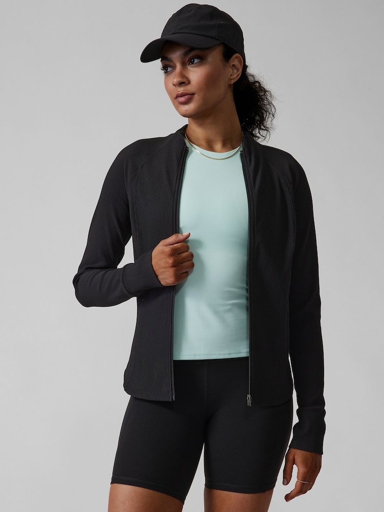 Athleta Black Ribbed Zip Through Sweatshirt - Image 1 of 9