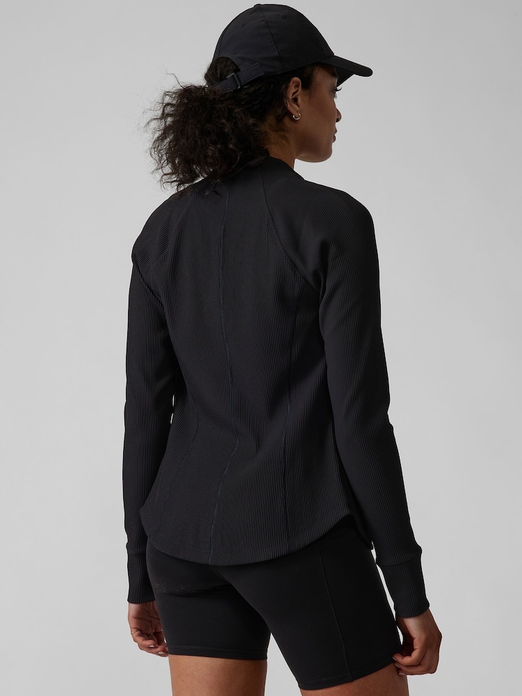 Athleta Black Ribbed Zip Through Sweatshirt - Image 2 of 9
