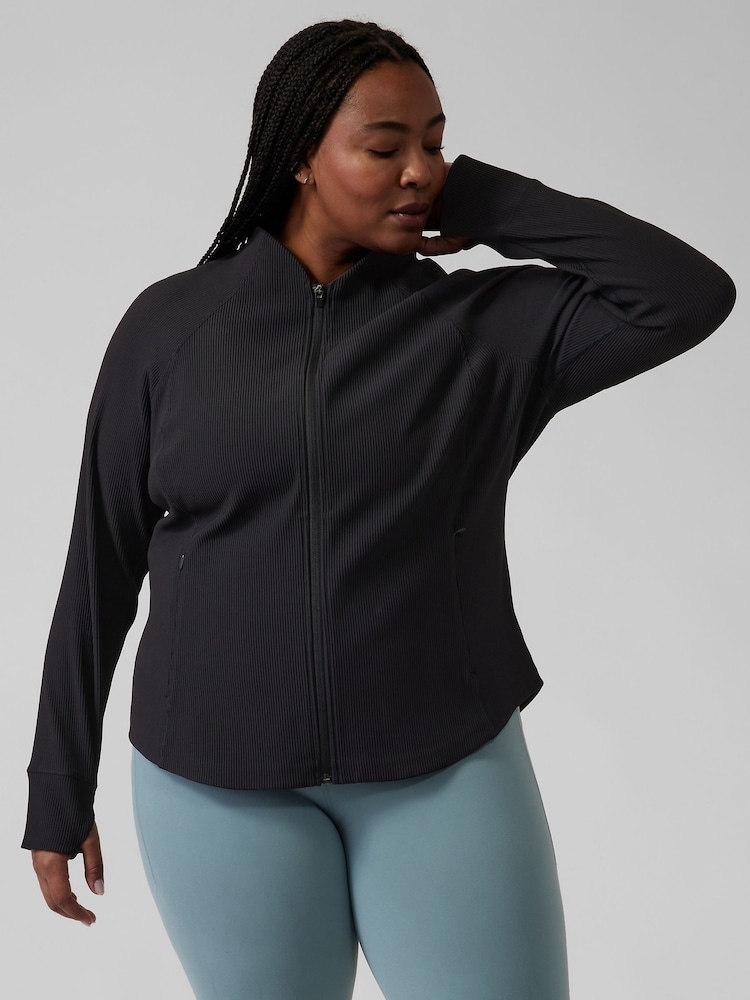 Athleta Black Ribbed Zip Through Sweatshirt - Image 9 of 9