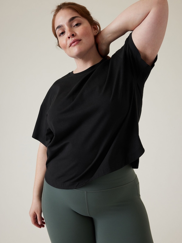Athleta Black Short Sleeve Crew Neck Effortless Supima Cotton T-Shirt - Image 1 of 5