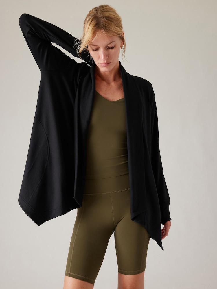 Athleta Black Pranayama Restore Long Wrap Cardigan - Image 1 of 4 Athleta Black Pranayama Restore Long Wrap Cardigan - Image 1 of 4