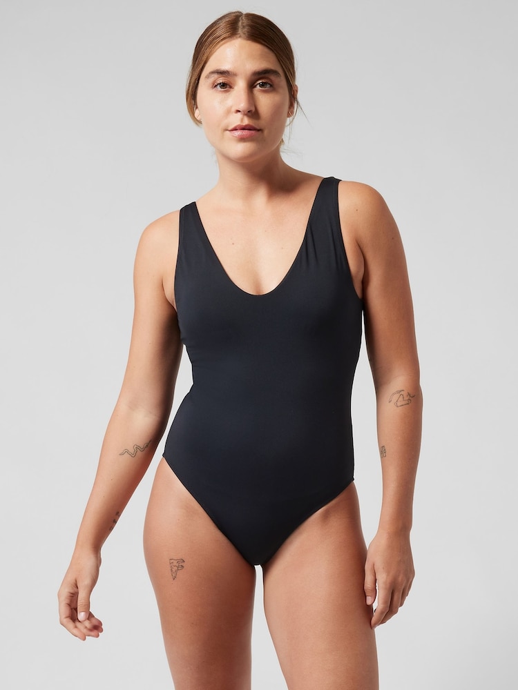 Athleta Black V-Neck Low Back Swimsuit - Image 1 of 3