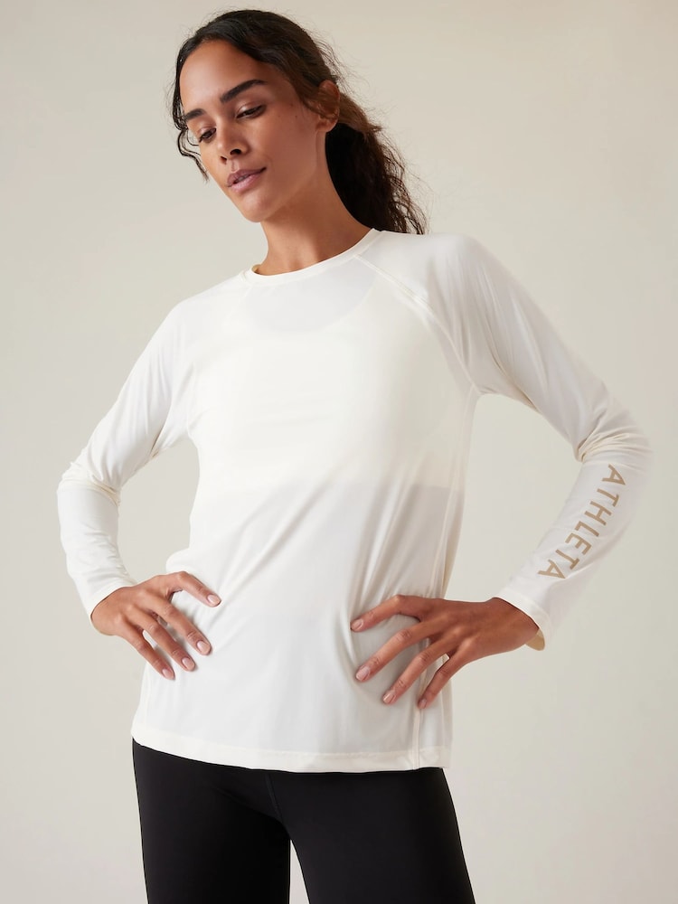 Athleta Cream Long Sleeve Crew Neck Train T-Shirt - Image 1 of 5