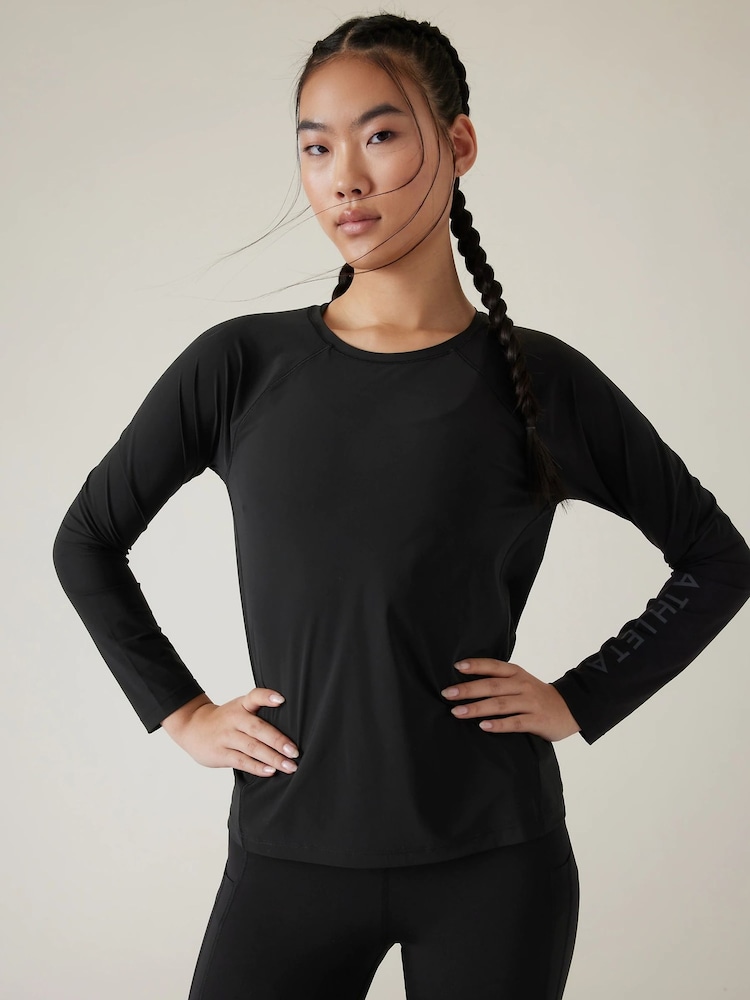 Athleta Black Long Sleeve Crew Neck Train T-Shirt - Image 1 of 5