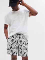 Gap Black / White 8" Print Swim Trunks - Image 1 of 3