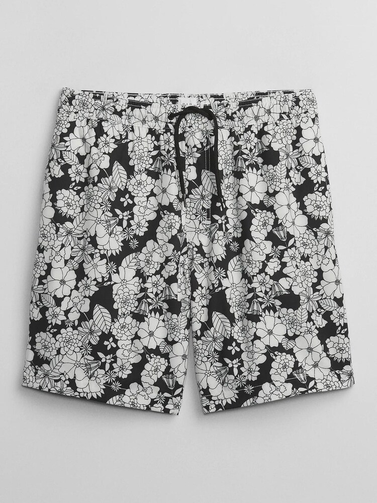 Gap Black / White 8" Print Swim Trunks - Image 2 of 3