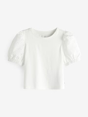 Gap White Broderie Puff Sleeve T-Shirt - Image 1 of 3