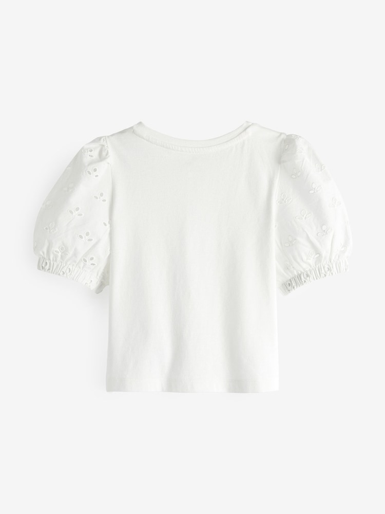 Gap White Broderie Puff Sleeve T-Shirt - Image 2 of 3