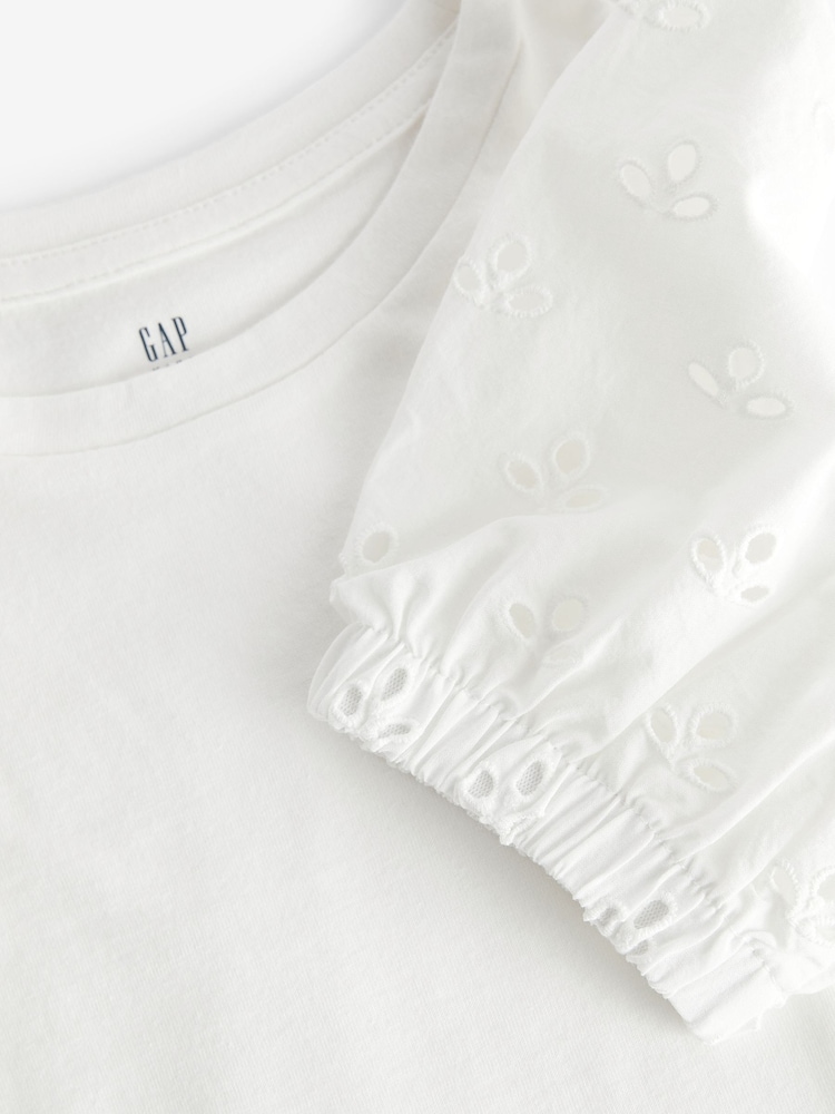 Gap White Broderie Puff Sleeve T-Shirt - Image 3 of 3