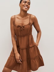 Gap Brown Crinkle Gauze Tiered Sleeveless Mini Dress - Image 1 of 1