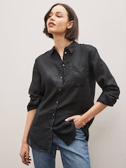 Gap Black Linen Boyfriend Shirt - Image 1 of 6