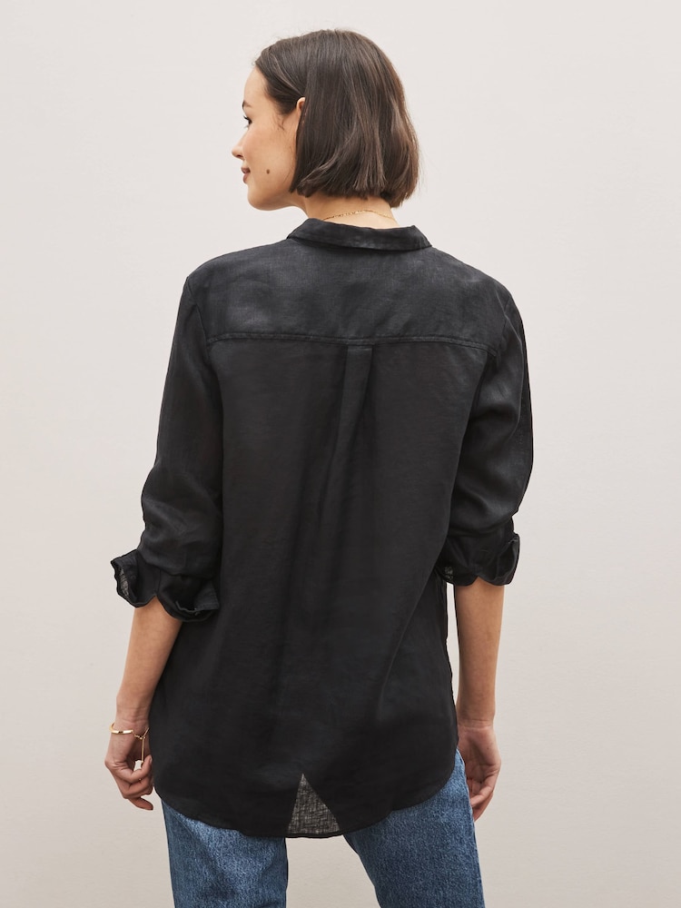 Gap Black Linen Boyfriend Shirt - Image 2 of 6 Gap Black Linen Boyfriend Shirt - Image 2 of 6
