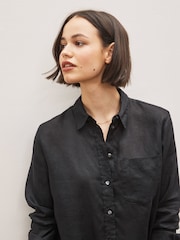 Gap Black Linen Boyfriend Shirt - Image 3 of 6