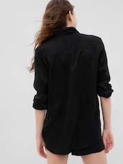 Gap Black Linen Boyfriend Shirt - Image 5 of 6