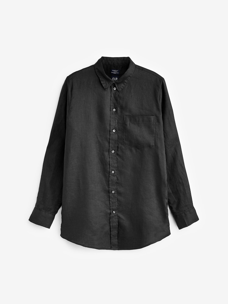 Gap Black Linen Boyfriend Shirt - Image 6 of 6 Gap Black Linen Boyfriend Shirt - Image 6 of 6