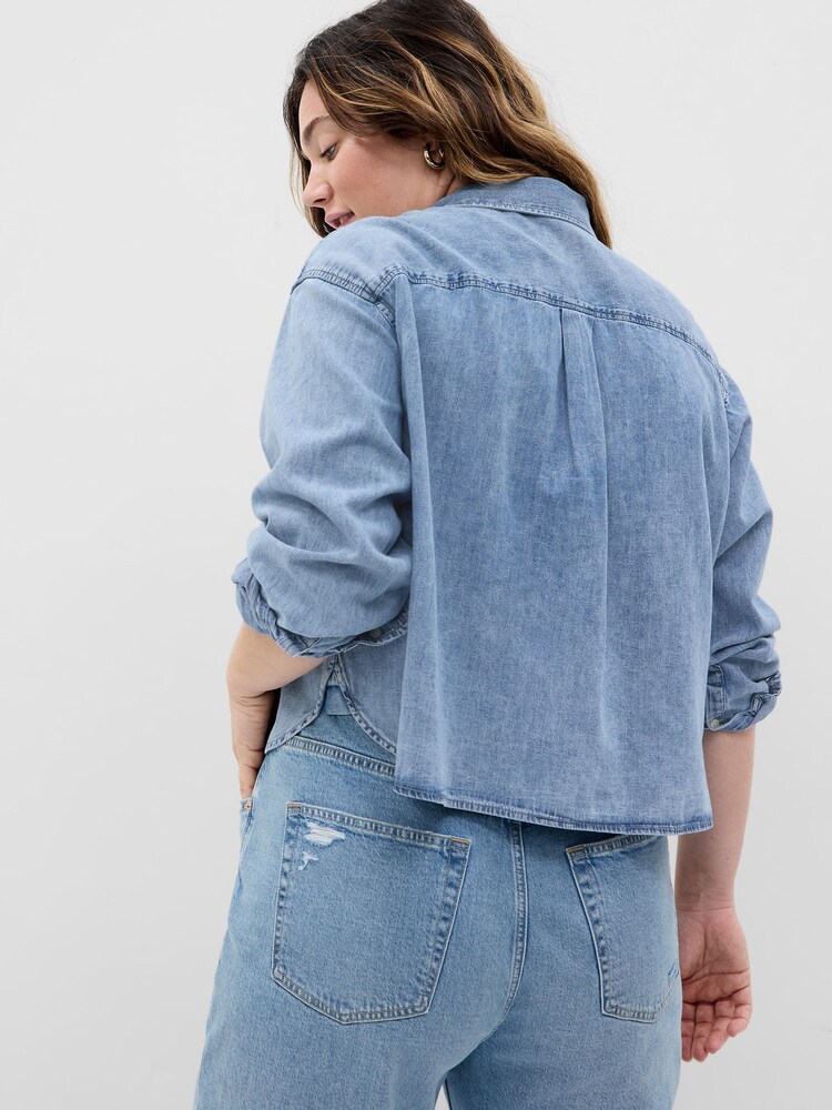 Gap Blue Cropped Denim Long Sleeve Shirt - Image 2 of 2