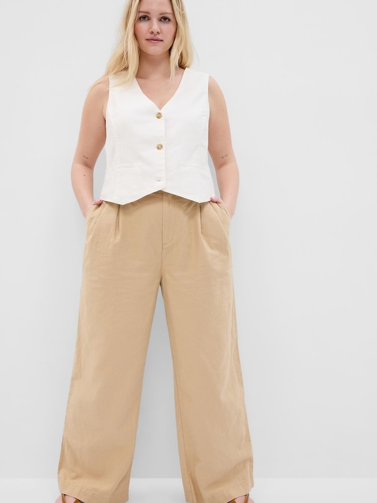 Gap Beige Linen Blend Pleated Trousers - Image 2 of 6 Gap Beige Linen Blend Pleated Trousers - Image 2 of 6