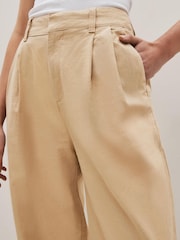 Gap Beige Linen Blend Pleated Trousers - Image 4 of 6