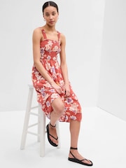 Gap Red Gauze Smocked Tiered Midi Dress - Image 1 of 2
