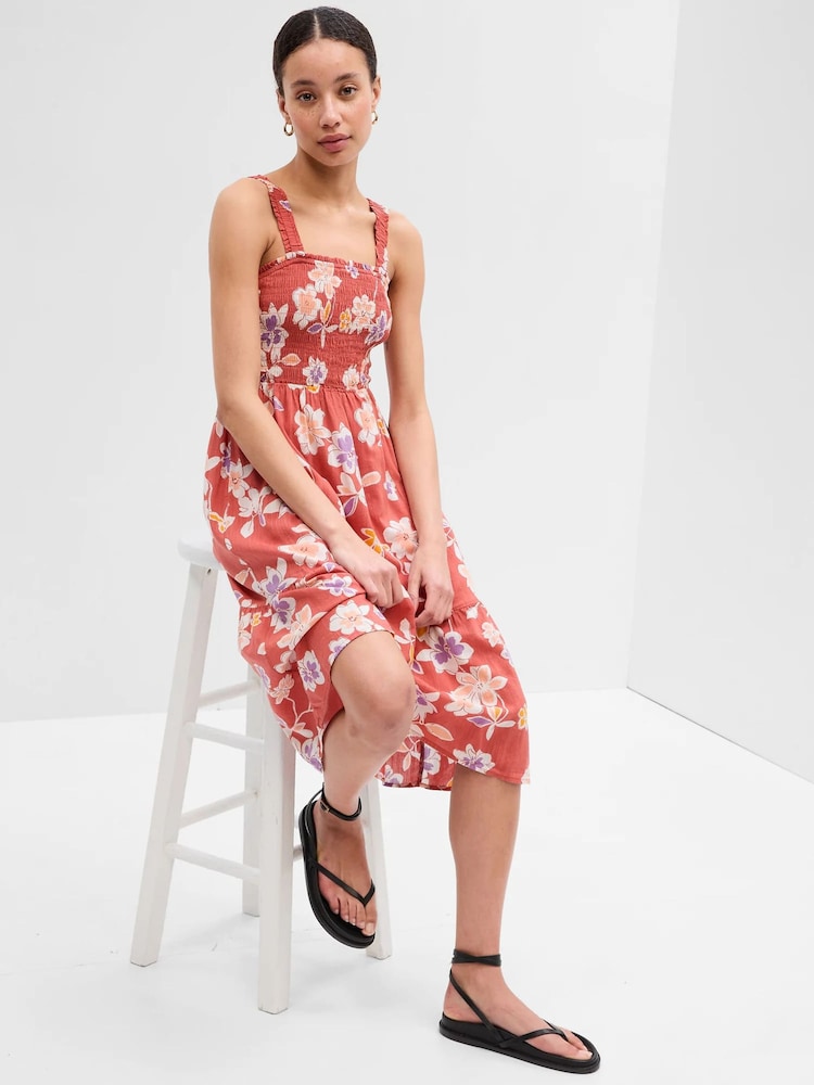 Gap Red Gauze Smocked Tiered Midi Dress - Image 1 of 2