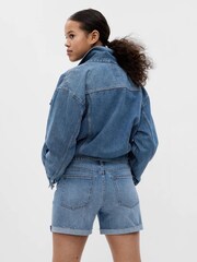 Gap Blue Denim Mid Rise Girlfriend Shorts - Image 2 of 4