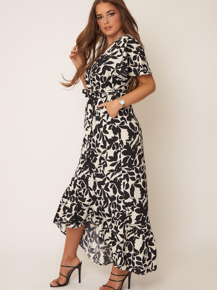 Girl In Mind Monochrome Floral Shellie Short Sleeve Tiered Belted Dress - Image 5 of 5 Girl In Mind Monochrome Floral Shellie Short Sleeve Tiered Belted Dress - Image 5 of 5