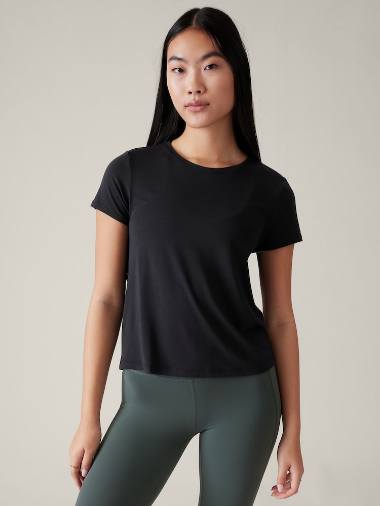 Athleta Black Short Sleeve Crew Neck Air Out T-Shirt - Image 1 of 7