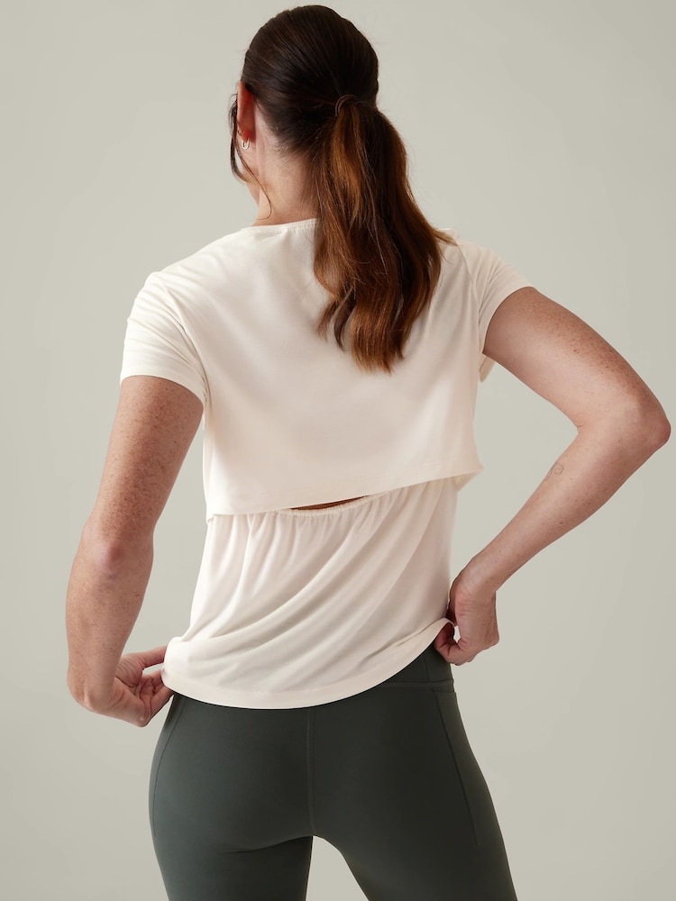 Athleta Cream Short Sleeve Crew Neck Air Out T-Shirt - Image 2 of 3