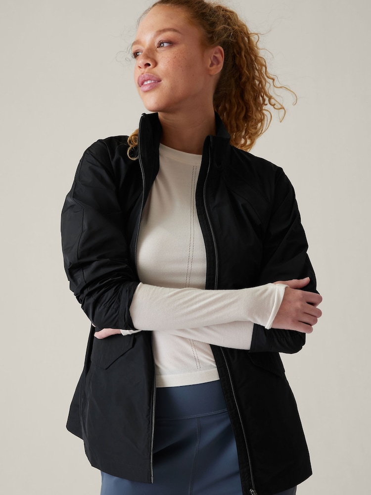 Athleta Black Westerley High Neck Windbreaker Jacket - Image 1 of 7 Athleta Black Westerley High Neck Windbreaker Jacket - Image 1 of 7