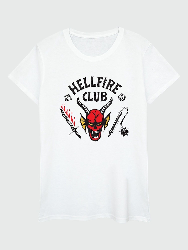 Brands In White Netflix Stranger Things Hellfire Club Women White T-Shirt - Image 1 of 3