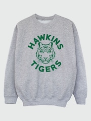 Brands In GREY Netflix Stranger Things Hawkins Tigers Women Heather Grey Sweatshirt - Image 1 of 3
